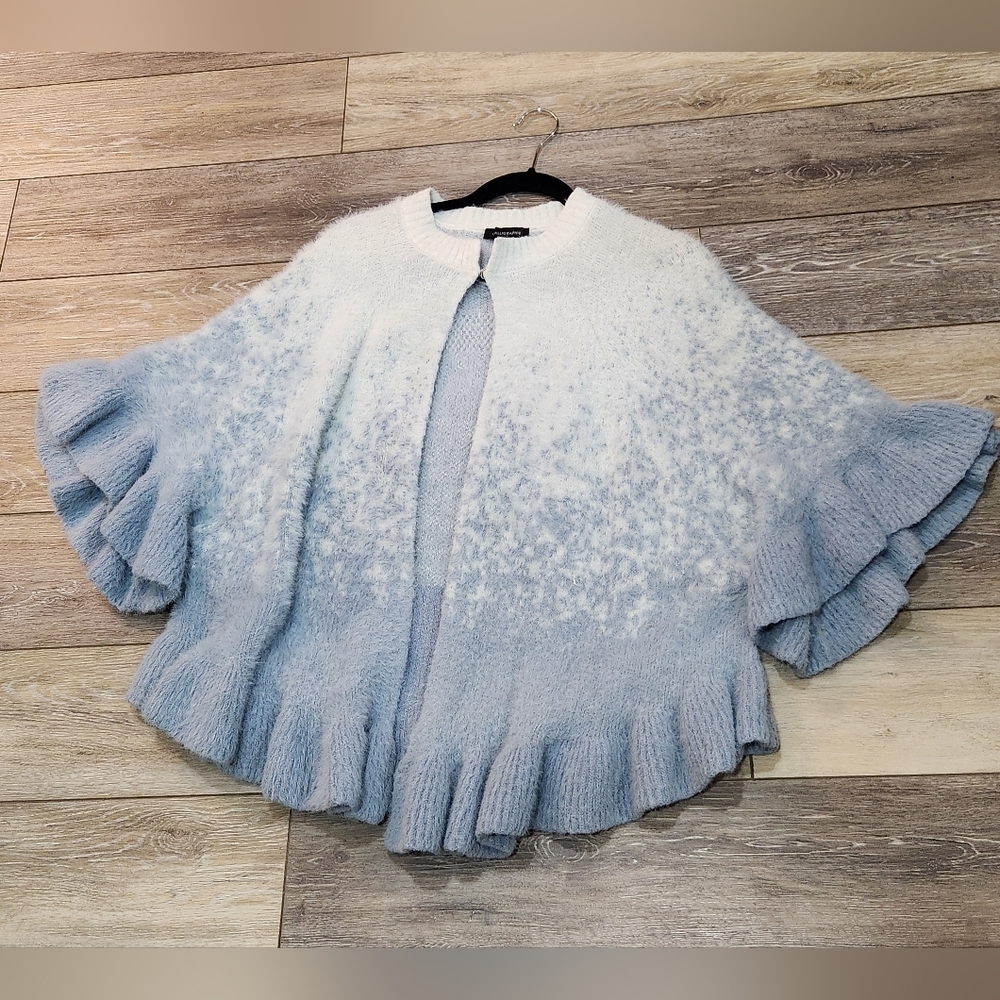Anthropologie  Calligraphie Blue and White Women's Shawl Sweater Size Medium